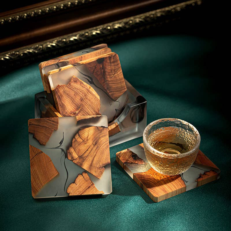 One Classic Wooden Resin Coaster Holder (For 8CM coaster)