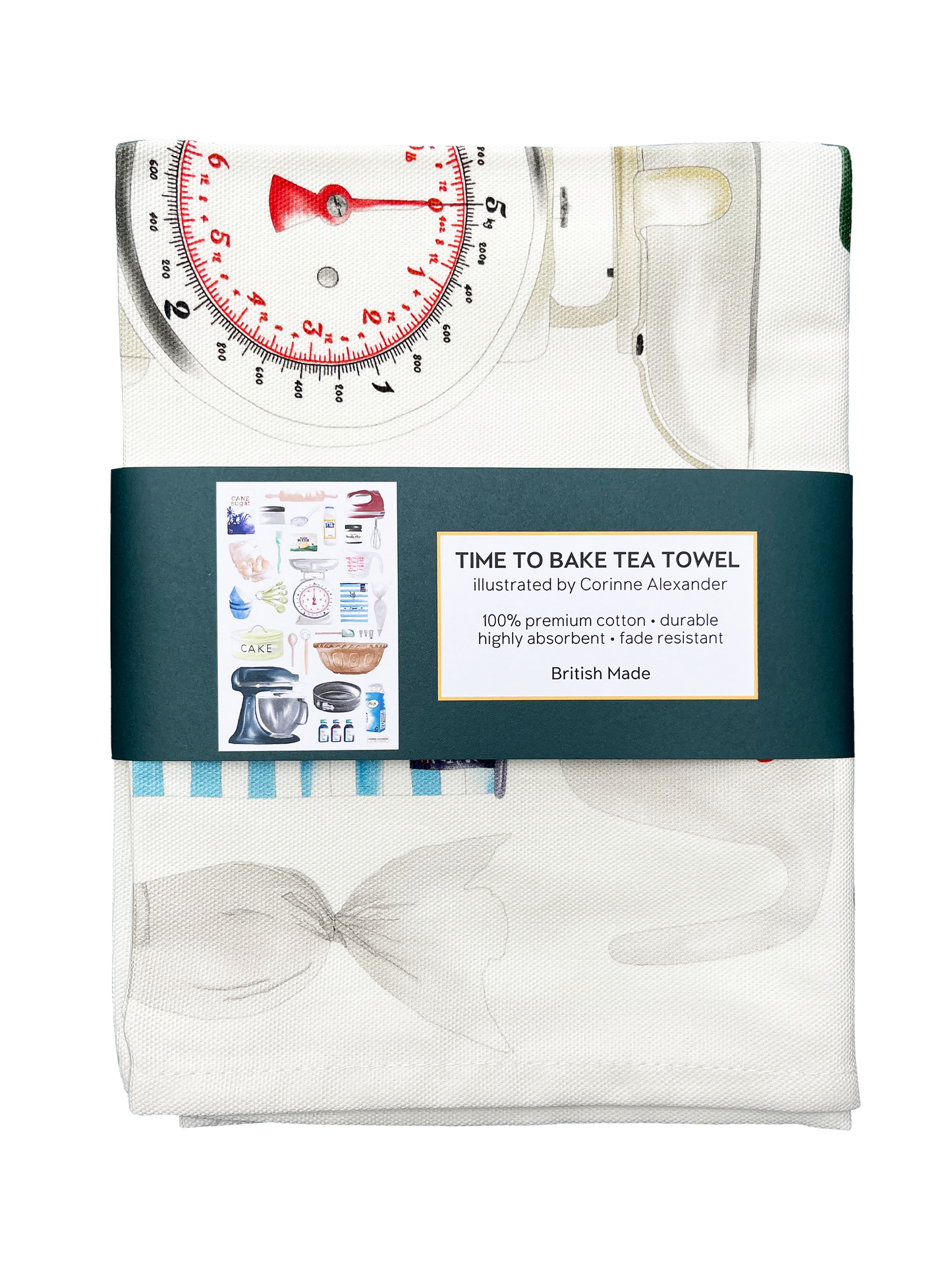 Corinne Alexander Time to Bake Tea Towel - British Made - Baking - Cotton