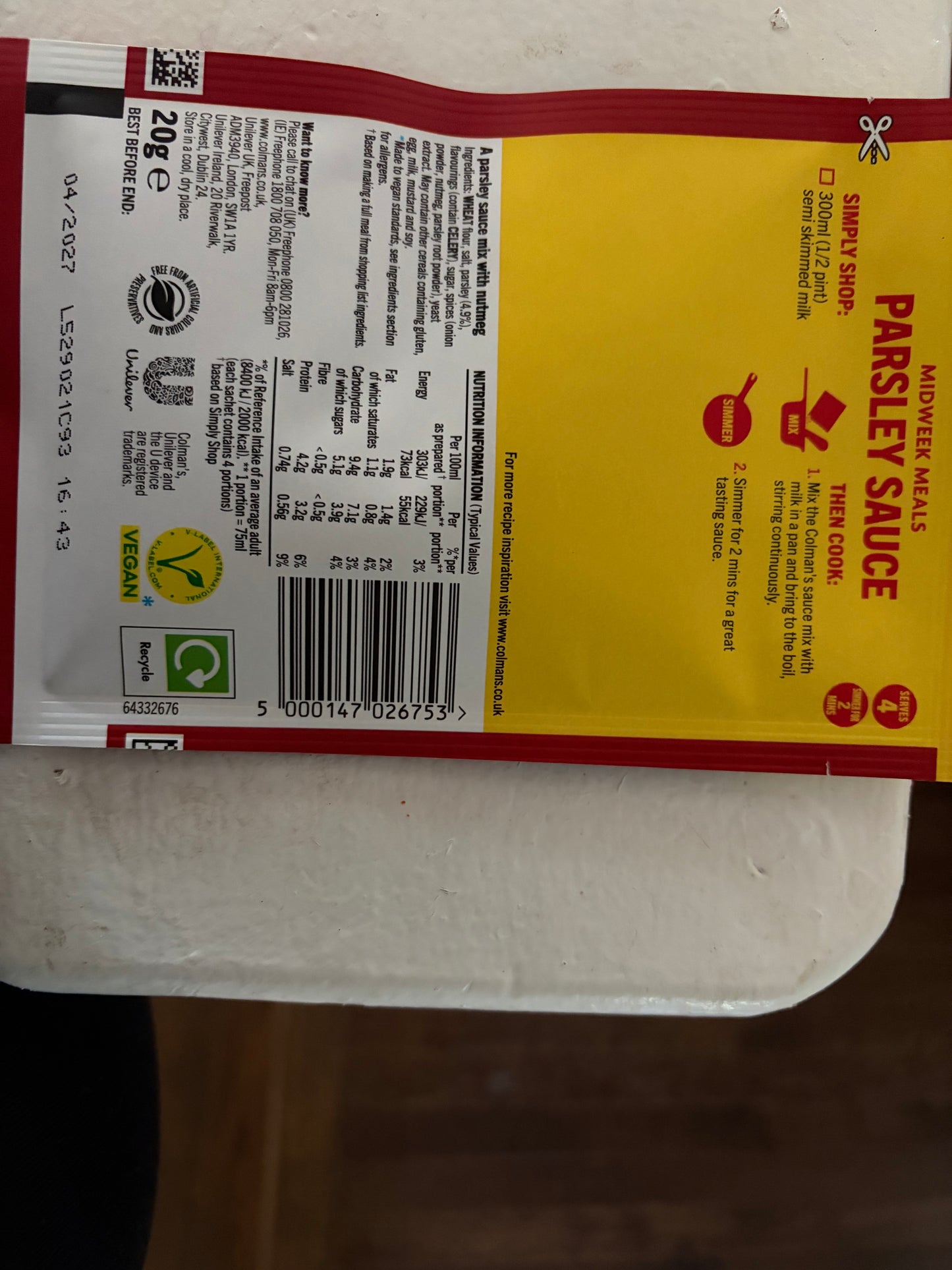 Colman's Meal Makers Parsley Sauce 20g