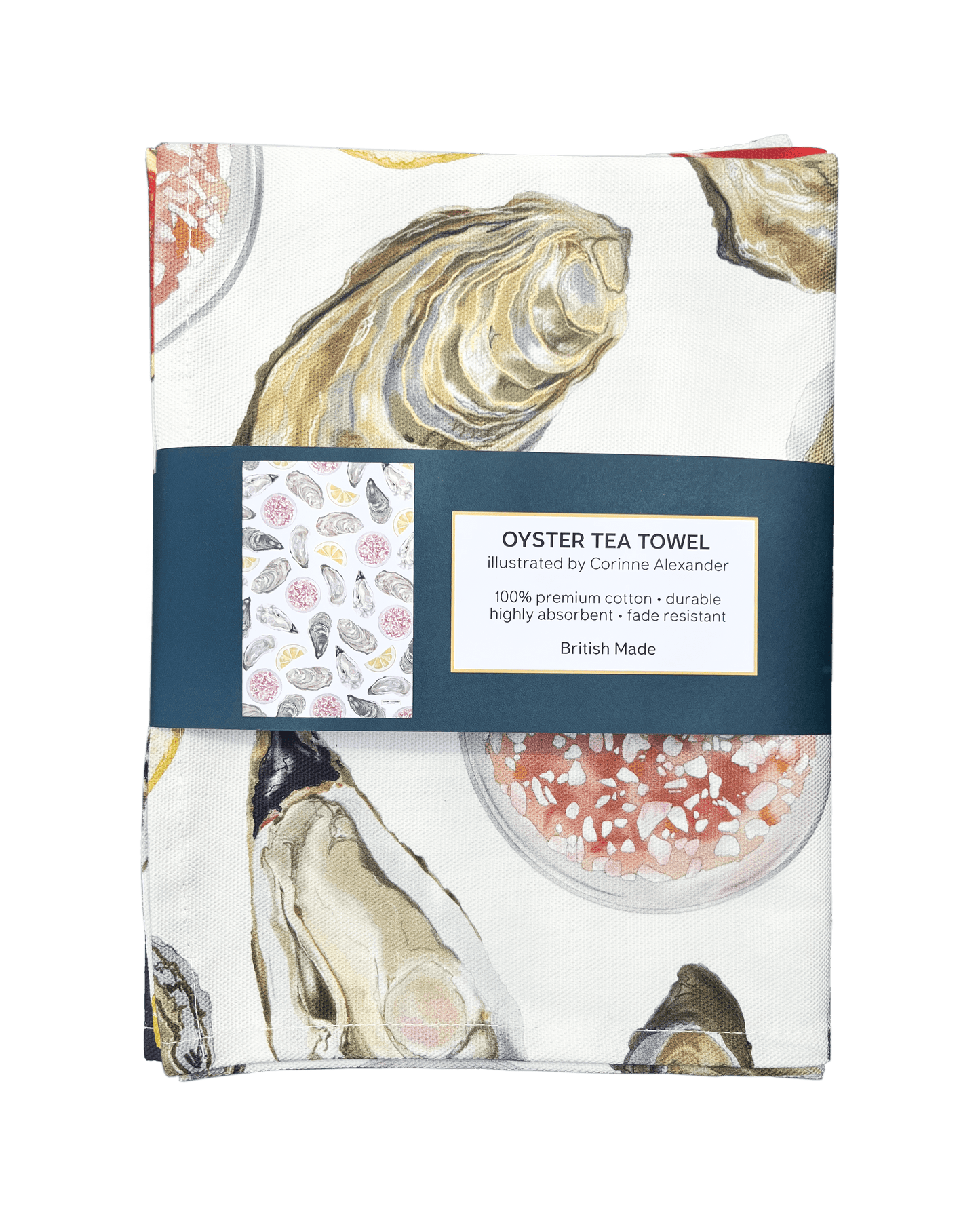 Corinne Alexander Oyster Tea Towel - British Made - 100% Cotton - Seaside