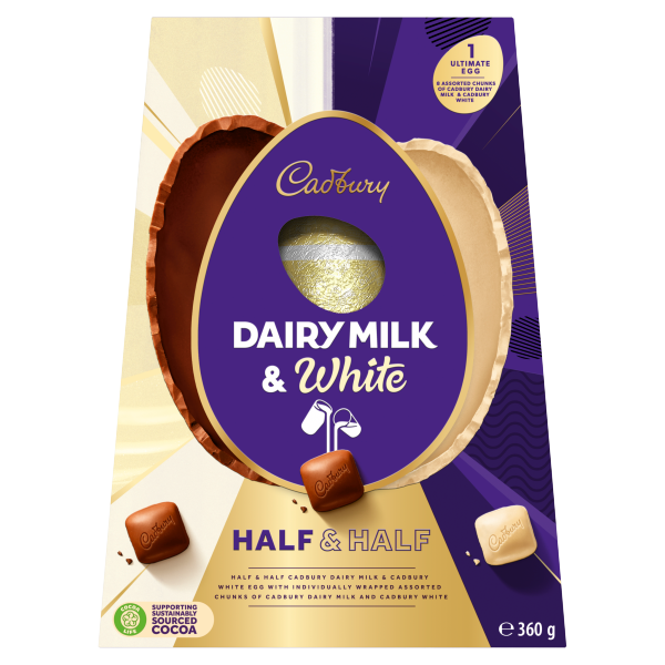 Cadbury Dairy Milk and White Half and Half Egg 360g (buy 1 get 1 free)