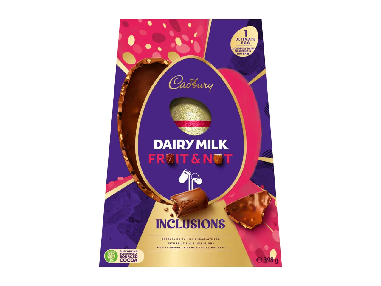 Cadbury Dairy Milk Fruit and Nut Inclusions Egg 398g (buy 1 get 1 free)