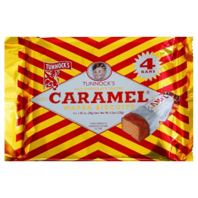 Tunnock's Milk Chocolate Caramel Wafer Biscuits (4 x 30g)
