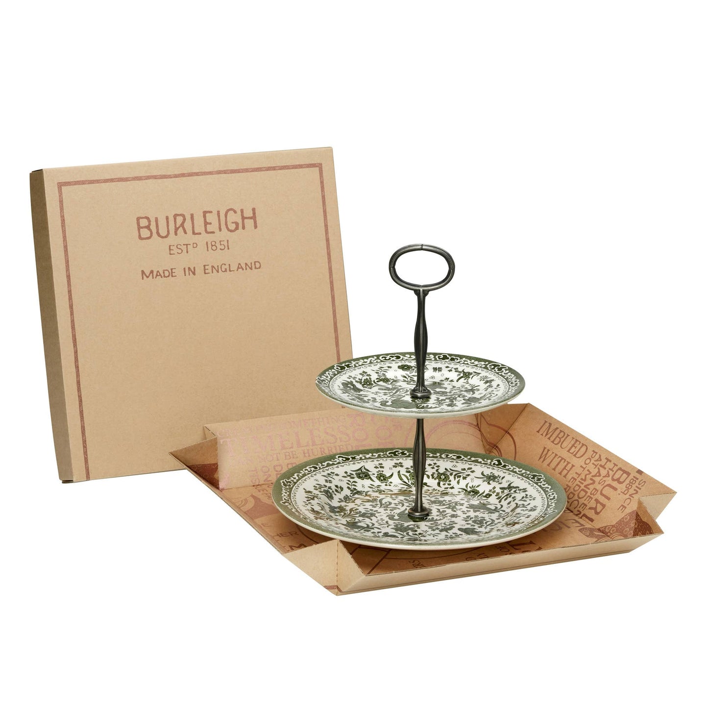 Burleigh Green Regal Peacock 2 -Tier Cake Stand