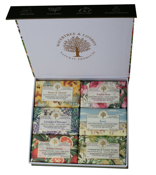 Wavertree and London 6 Natural Soap Gift Set – Premium Scented Soap Bars (7oz Each) with Magnetic Gift Box – Triple-Milled Soap