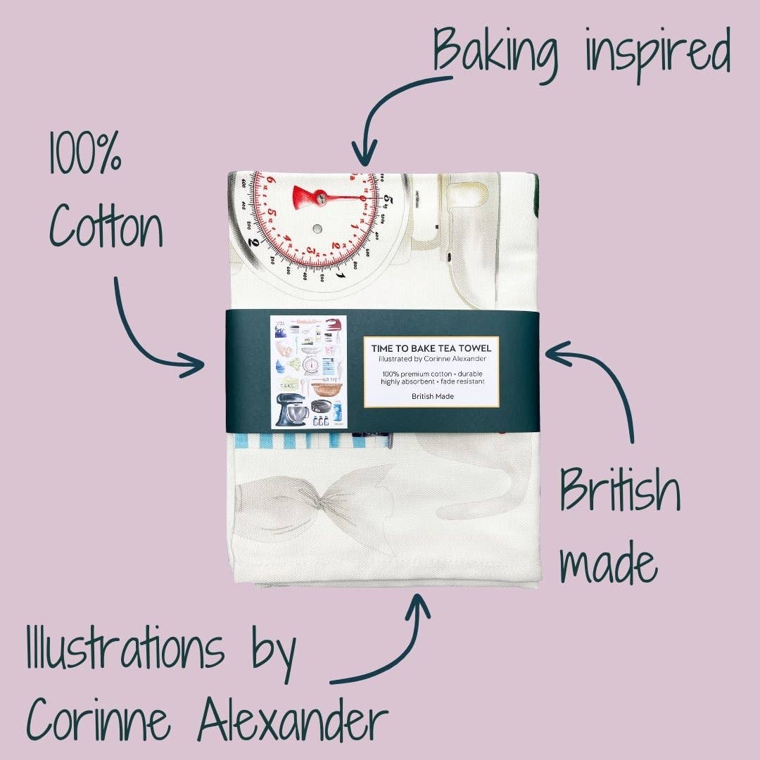 Corinne Alexander Time to Bake Tea Towel - British Made - Baking - Cotton