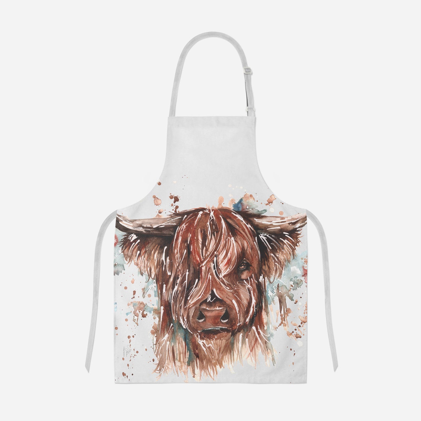 Meg Hawkins Highland Cow Design Cotton Apron with Original Watercolour