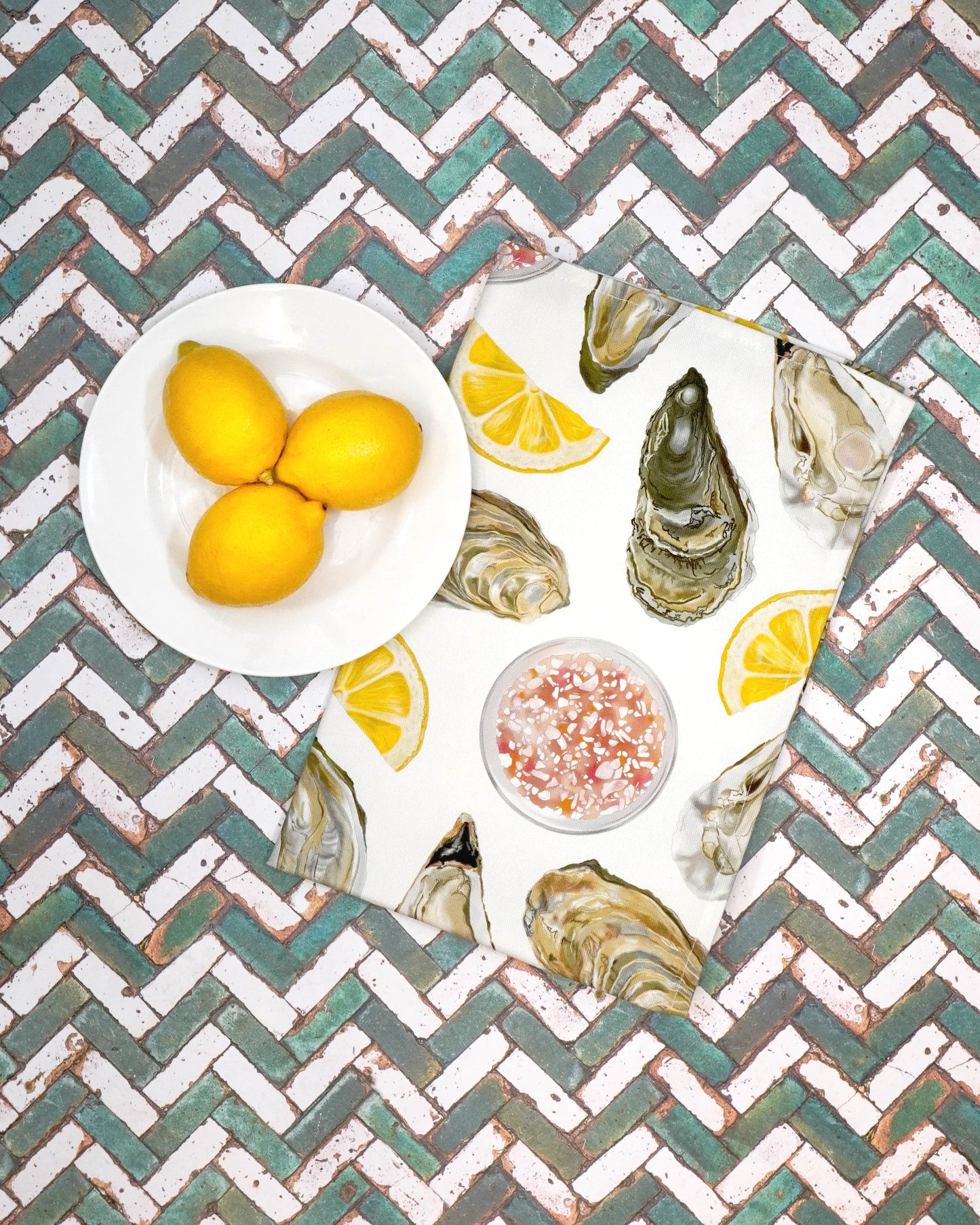 Corinne Alexander Oyster Tea Towel - British Made - 100% Cotton - Seaside