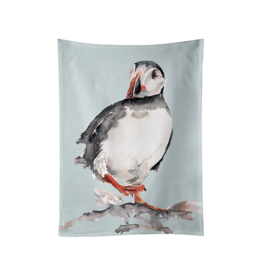 Meg Hawkins Puffin Tea Towel with Watercolour Design