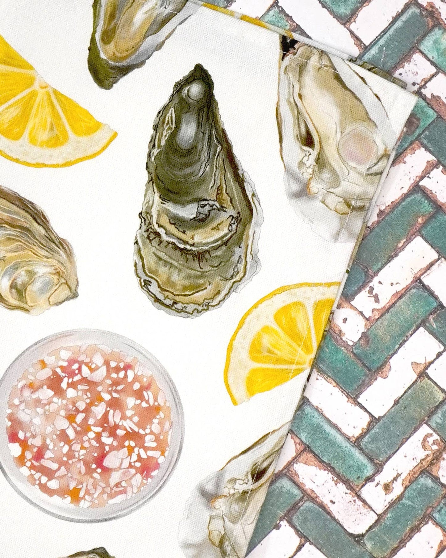 Corinne Alexander Oyster Tea Towel - British Made - 100% Cotton - Seaside