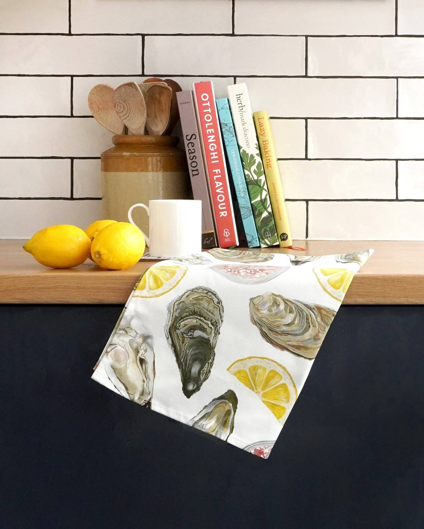 Corinne Alexander Oyster Tea Towel - British Made - 100% Cotton - Seaside