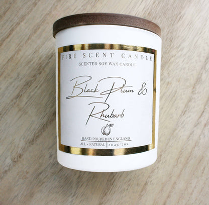 Fire Scent Candle Black plum & rhubarb luxury scented soy wax candle