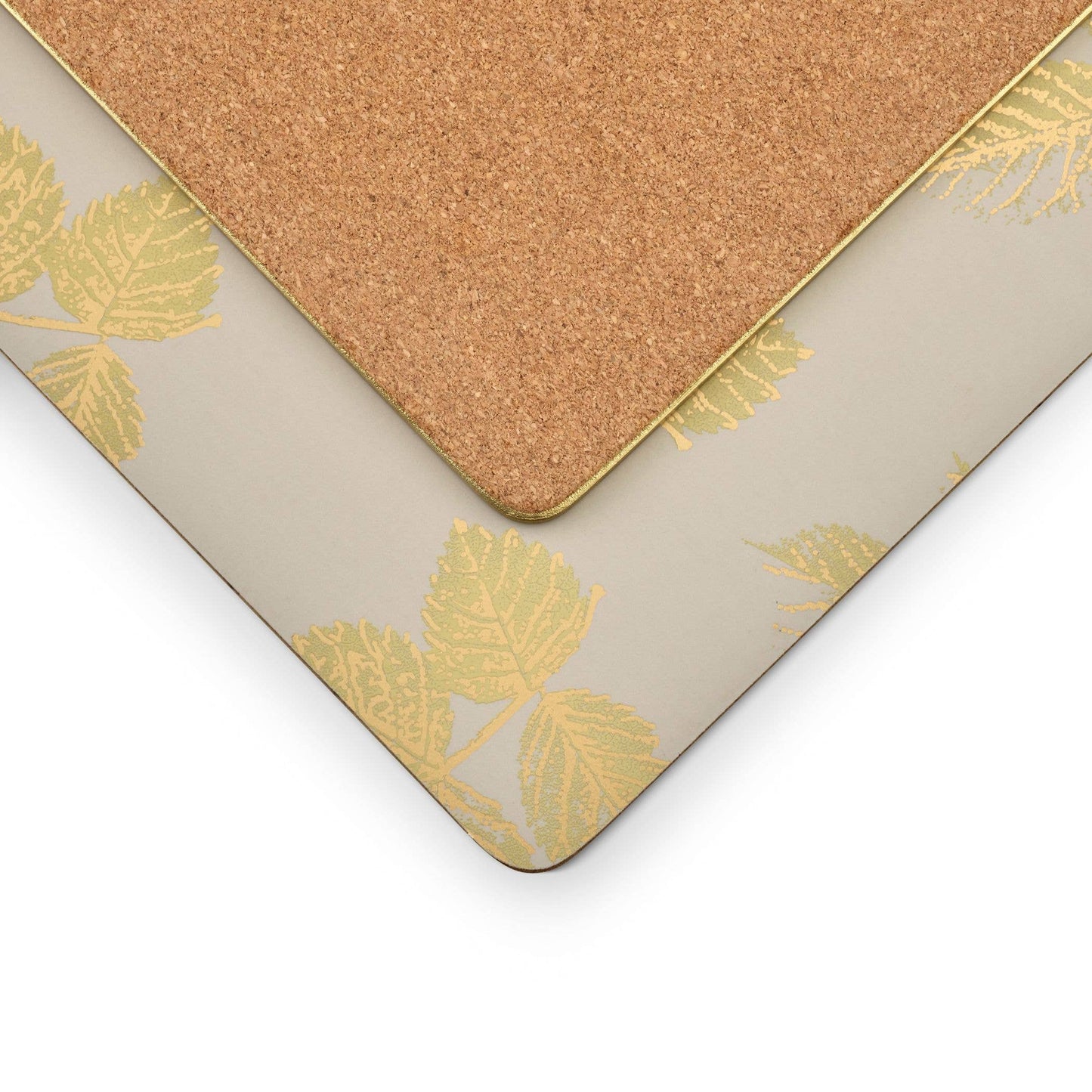 Etched Leaves Large Placemats Set of 4 - Light Grey