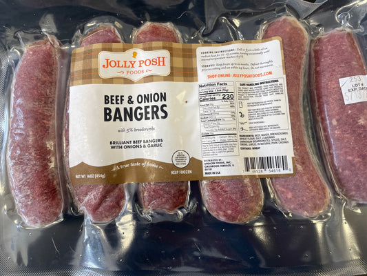Jolly Posh Beef and Onion Bangers (available in store only)