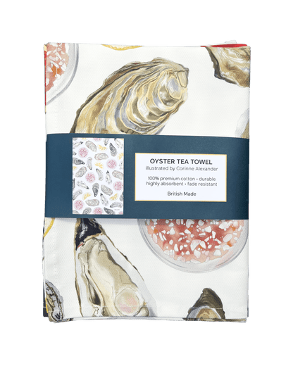 Corinne Alexander Oyster Tea Towel - British Made - 100% Cotton - Seaside