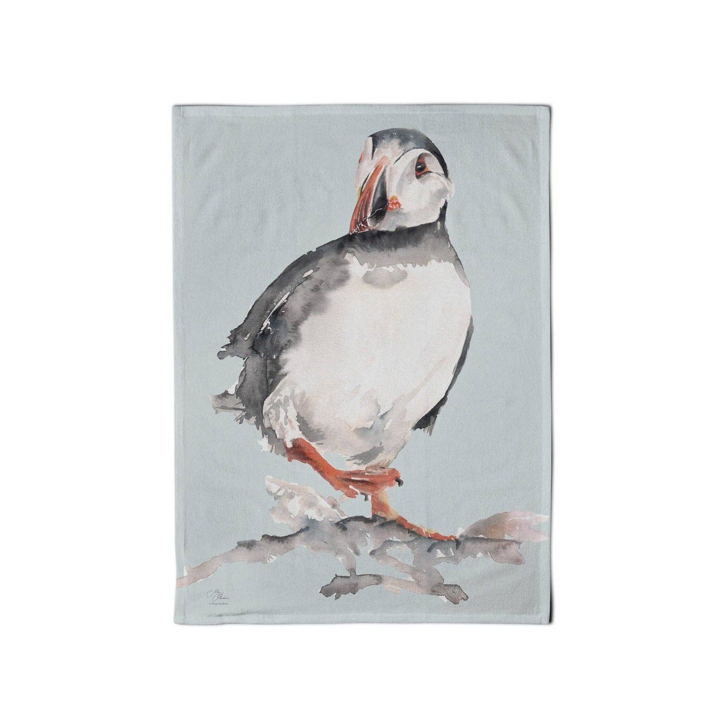 Meg Hawkins Puffin Tea Towel with Watercolour Design