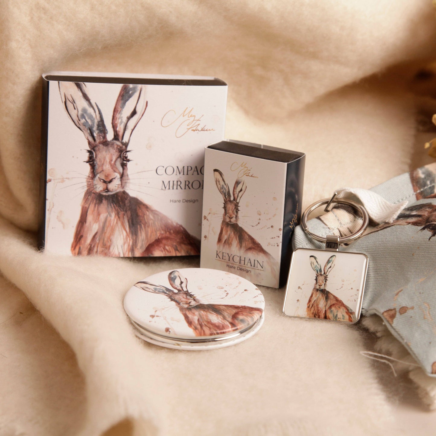 Meg Hawkins Hare Design Country Animal Design Watercolour Compact Mirror