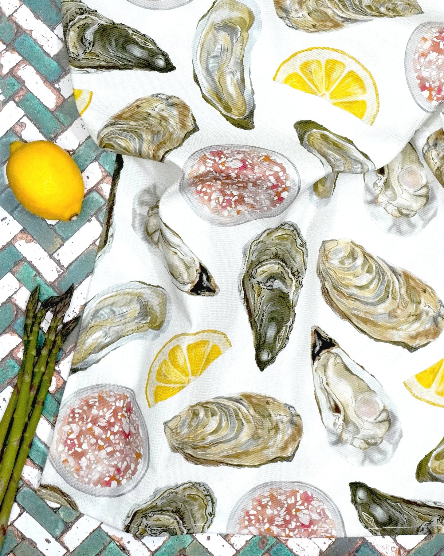 Corinne Alexander Oyster Tea Towel - British Made - 100% Cotton - Seaside