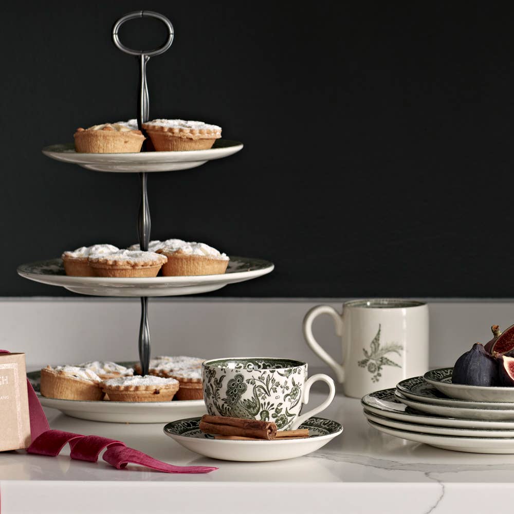 Burleigh Green Regal Peacock 2 -Tier Cake Stand