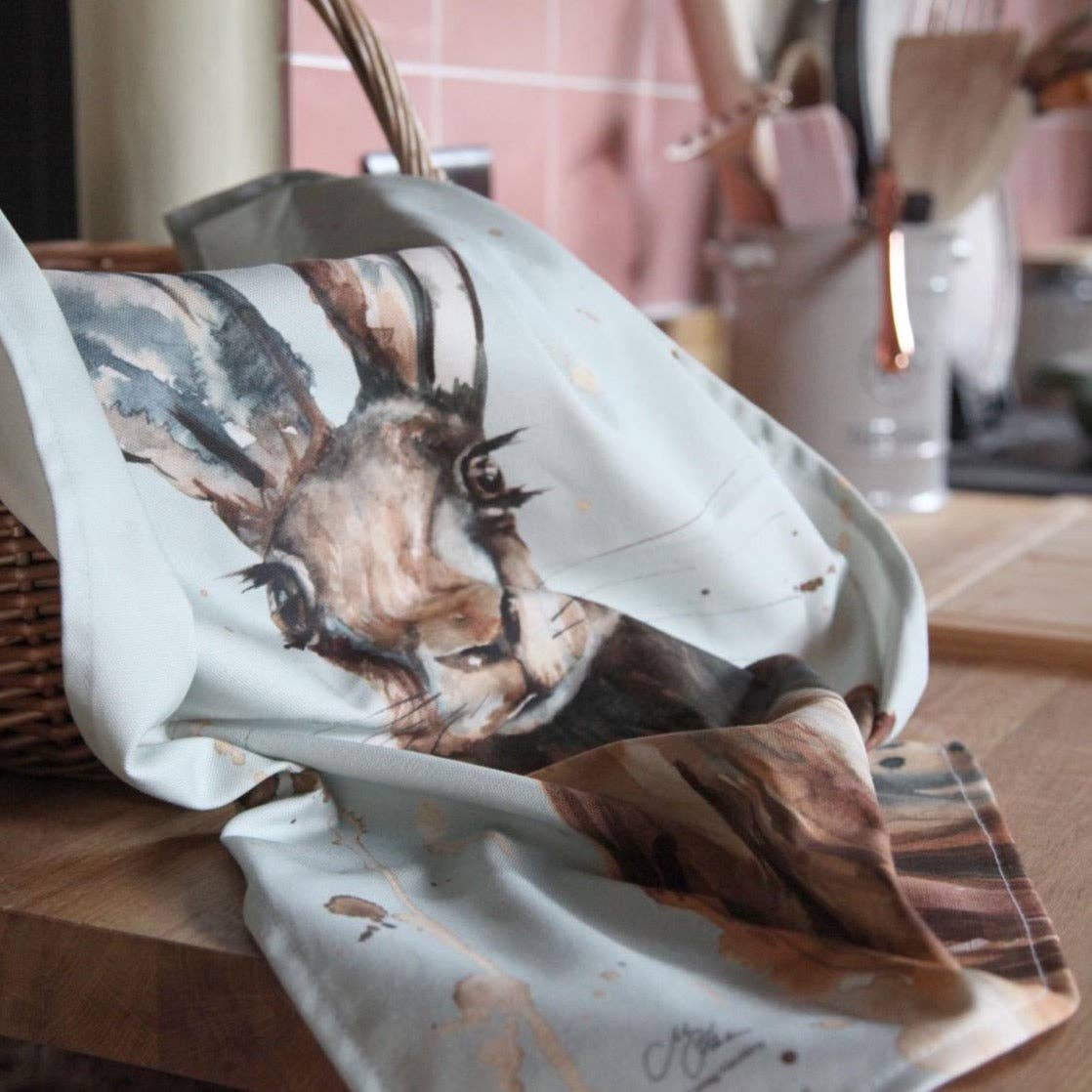 Meg Hawkins Hare Watercolour Animal Design Cotton Tea Towel