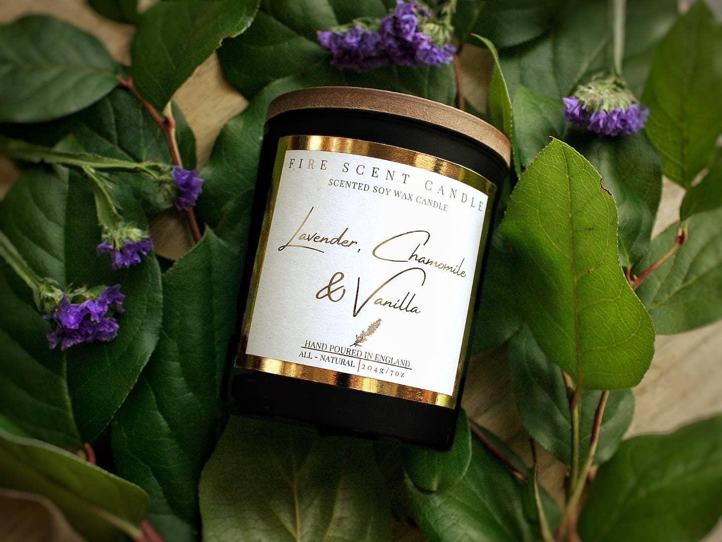 Lavender, chamomile & vanilla scented luxury soy wax candle