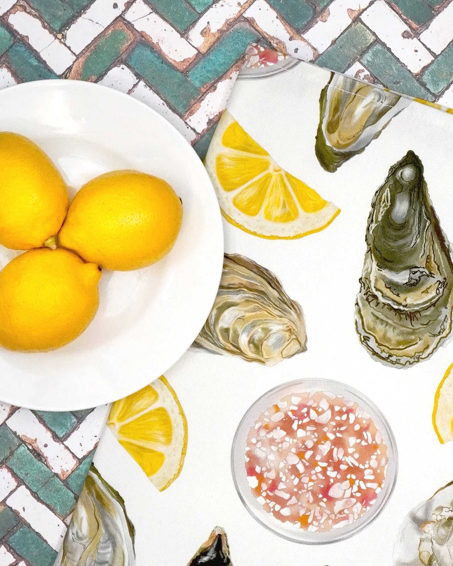 Corinne Alexander Oyster Tea Towel - British Made - 100% Cotton - Seaside