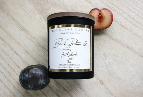 Fire Scent Candle Black plum & rhubarb luxury scented soy wax candle