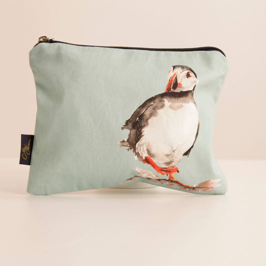 Meg Hawkins Puffin Watercolour Design Cotton Cosmetic Bag