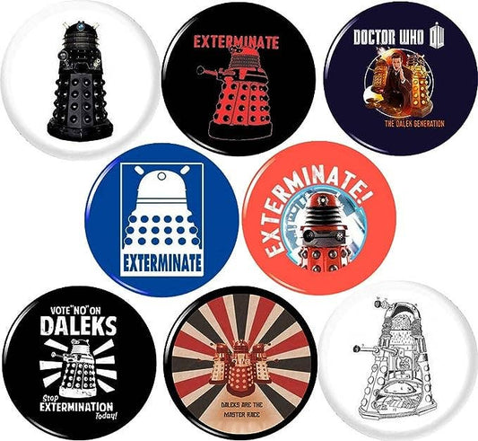 Dalek x 8 1" inch (25mm) pins buttons Doctor Who
