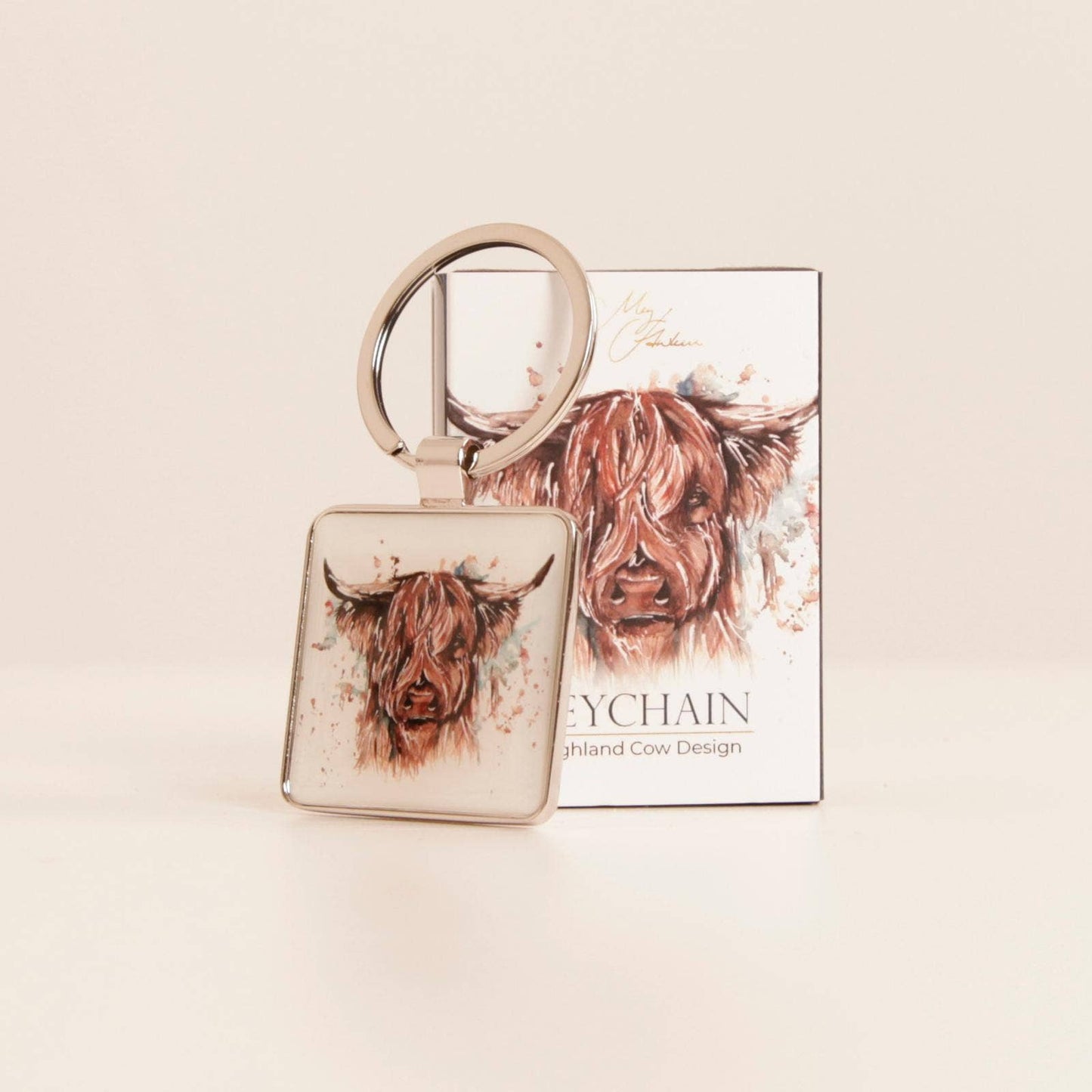 Meg Hawkins Design Highland Cow Animal Watercolour Keychain with Gift Box