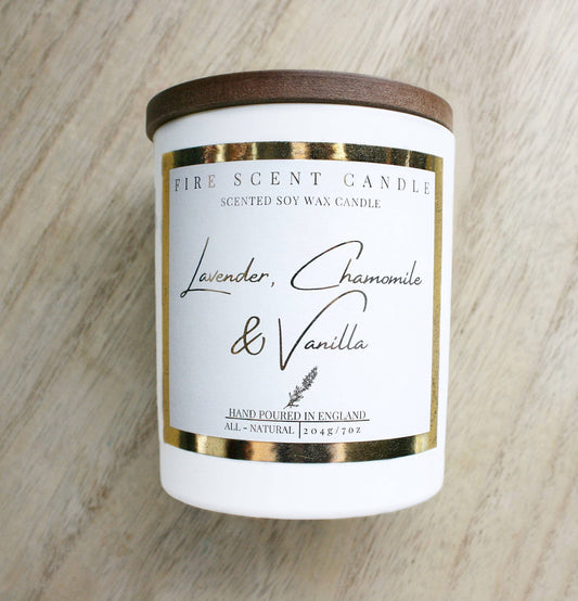 Lavender, chamomile & vanilla scented luxury soy wax candle